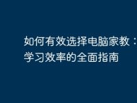 如何有效选择电脑家教：提升学习效率的全面指南-路由网
