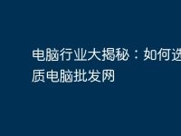 电脑行业大揭秘：如何选择优质电脑批发网-路由网