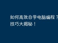 如何高效自学电脑编程?绝密技巧大揭秘!-路由网