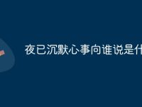 夜已沉默心事向谁说是什么歌-路由网