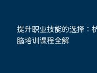提升职业技能的选择：杭州电脑培训课程全解-路由网